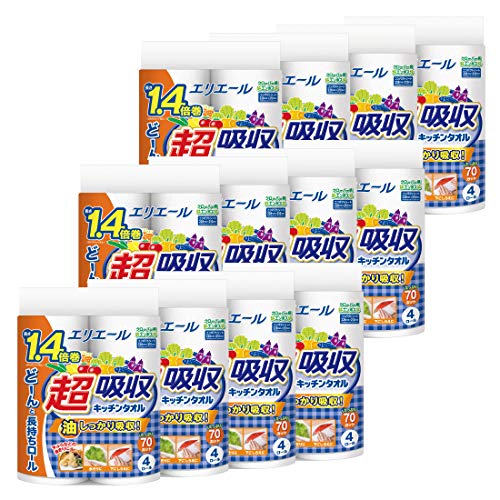 大王製紙 エリエール 超吸収キッチンタオル 70カット×4ロール×12パック